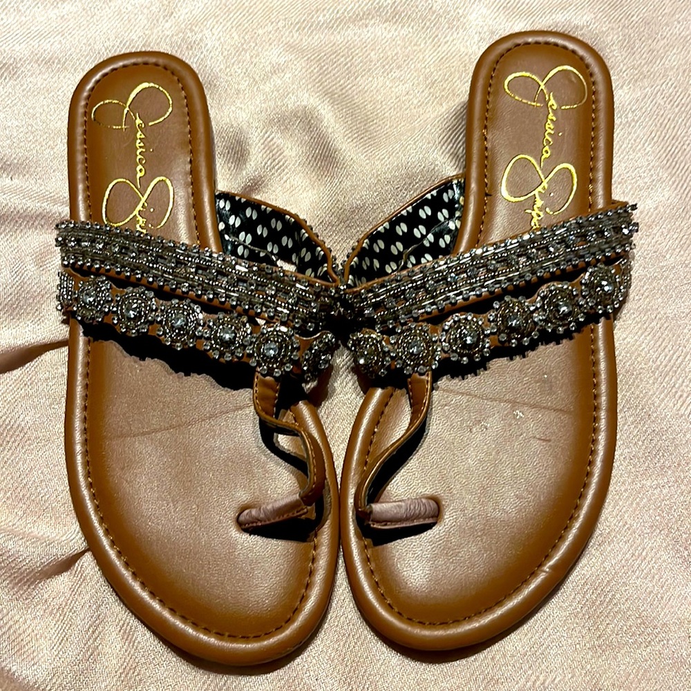 Jessica Simpson Rhinestone Cognac Thong Sandals